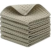 Mia'sDream Cotton Waffle Wash Cloths for Showering Face Body, Premium Qualit Thin Washcloths 6 Pack Face Wash Cloth, Quick Drying Small Hand Towels for Bathroom Wash Rags,13" x 13" (Khaki)