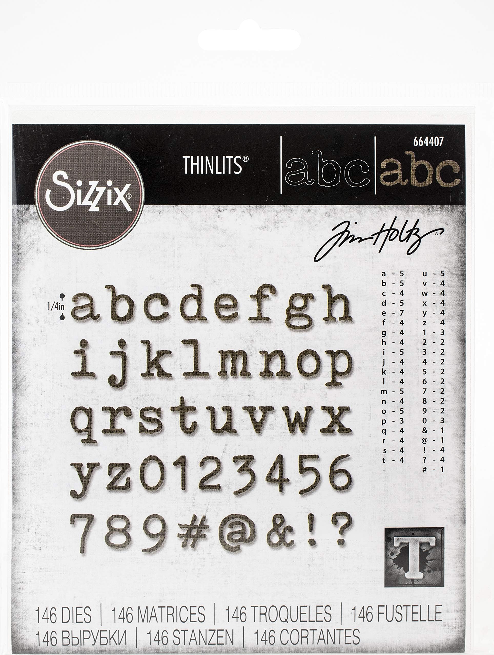 Sizzix Thinlits Die Set 146 Pack 664407 Alphanumeric Tiny Type Lower by Tim Holtz, Multi-Colour, One Size