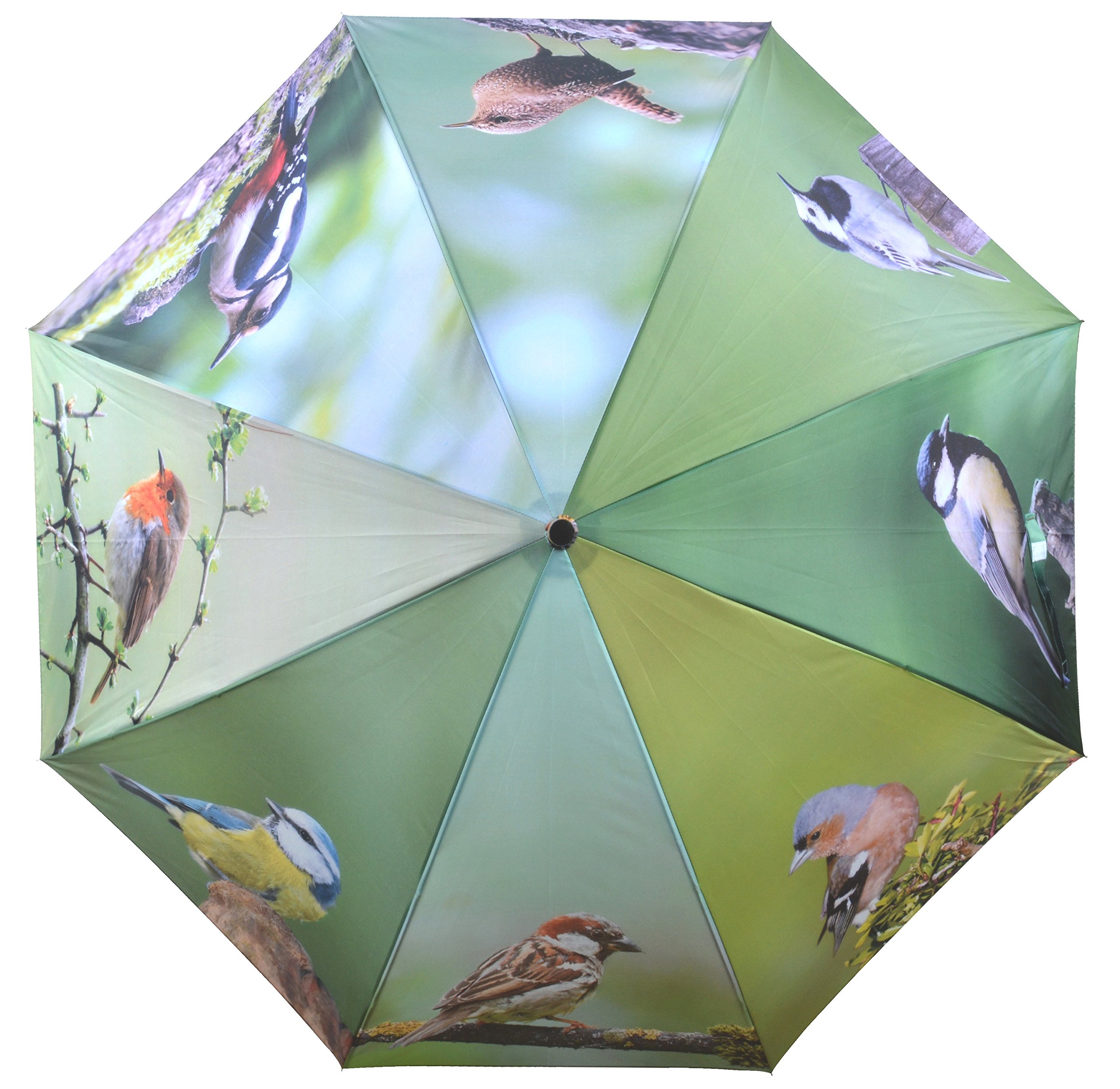 Fallen Fruits TP178 Esschert Umbrella with Bird Pattern in Green, 120cm W x 120cm D x 95cm H