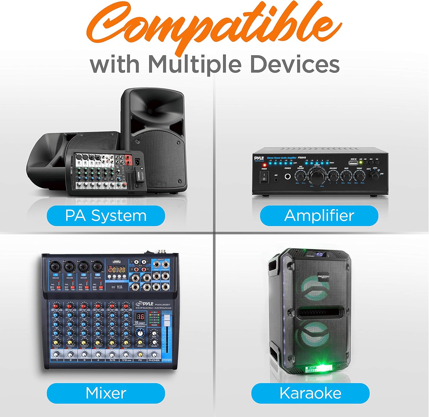 Pyle Channel Microphone System-VHF Fixed Dual Frequency Wireless Set with 2 Handheld Dynamic Transmitter Mics, Receiver Base-for PA, Karaoke, Dj Party (PDWM2135): Musical Instruments