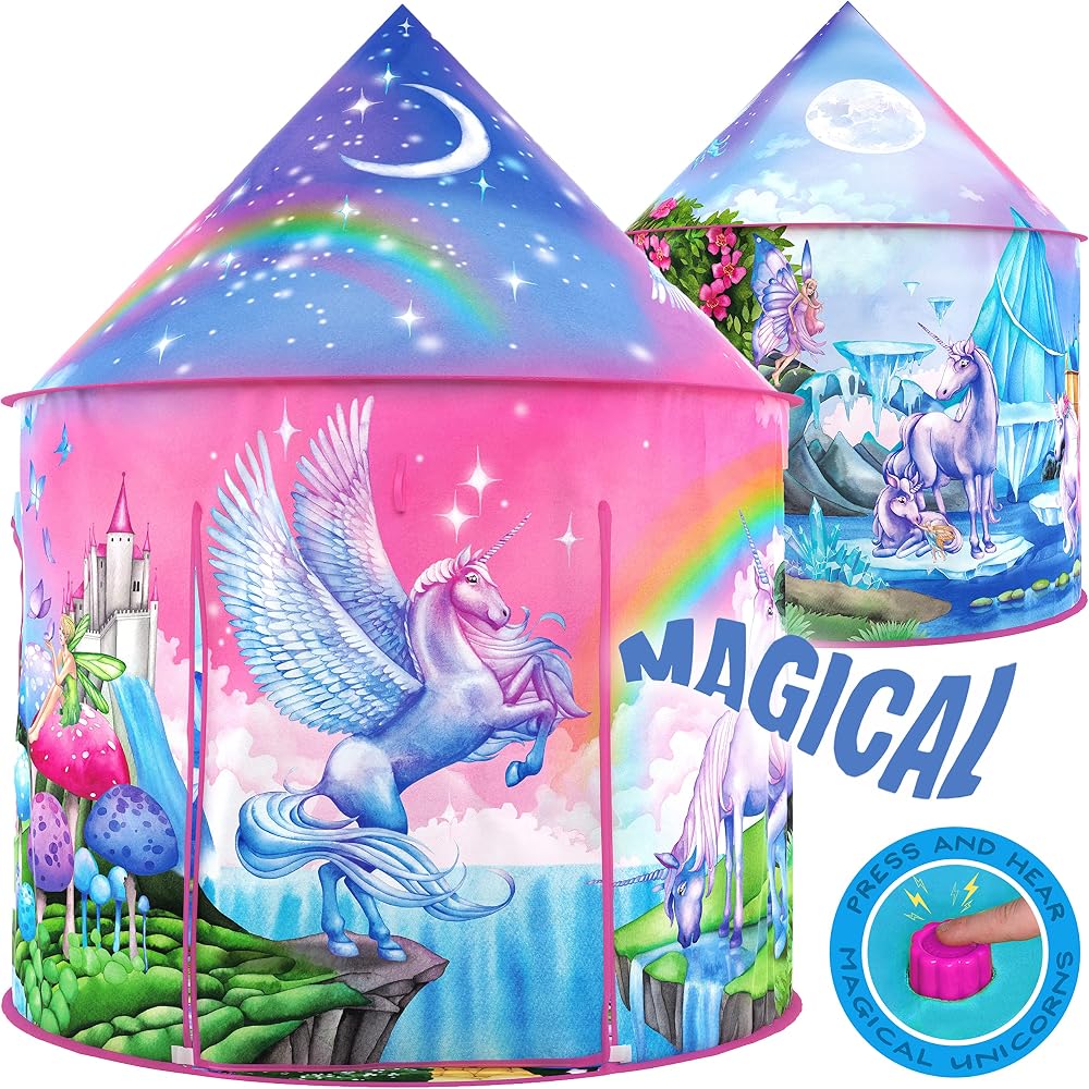 W&O Unicorn Sparkle Play Tent with Magical Sounds for Girls