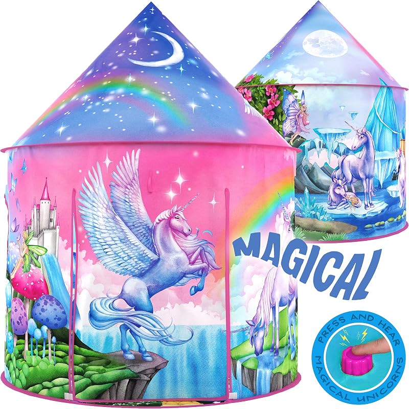 W&O Unicorn Sparkle Play Tent with Magical Sounds for Girls