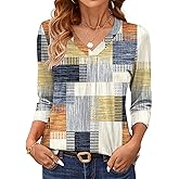 AKEWEI 3/4 Length Sleeve Womens Tops V Neck T Shirts Dressy Casual Pleated Spring Fashion 2026 Work Blouses