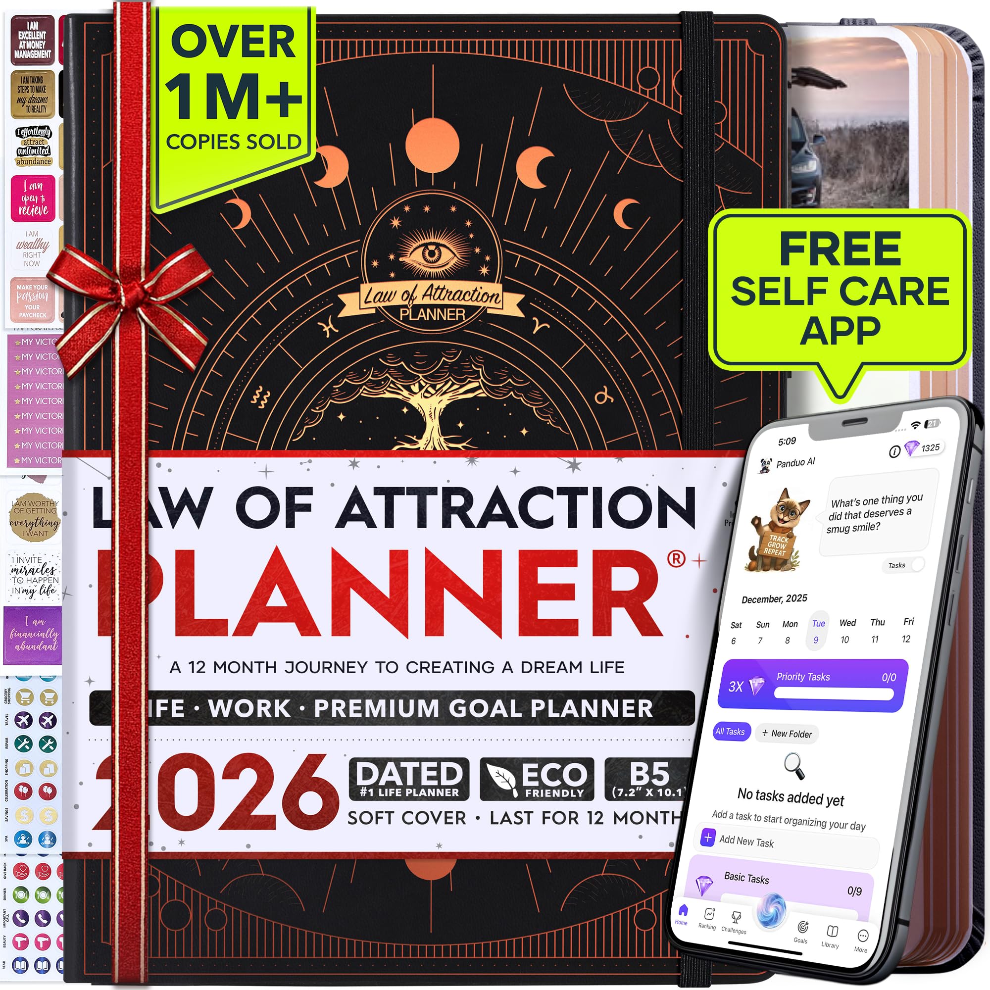 Deluxe 2026 Planner Weekly and Monthly | Law of Attraction Planner with Productivity App | 12-Month for Productivity, Gratitude & Goal Setting | Includes Foldable Vision Board, Gift Box & Stickers Image