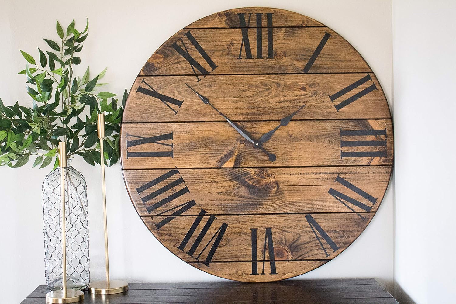 Amazon Com Large Wooden Wall Clock With Black Numerals Handmade