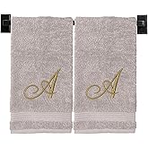 Custom Luxury Towels Beige Hand Towels for Bathroom - Monogrammed | Luxury Cotton Turkish Towels | Embroidered in USA | Set of 2 | Choose Set Color and Letter | A - Z | Script Font