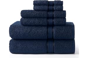 COTTON CRAFT Ultra Soft 6 Piece Towel Set - 2 Oversized Large Bath Towels,2 Hand Towels,2 Washcloths - Absorbent Quick Dry Everyday Luxury Hotel Bathroom Spa Gym Shower Pool - Cotton - Night Sky Navy