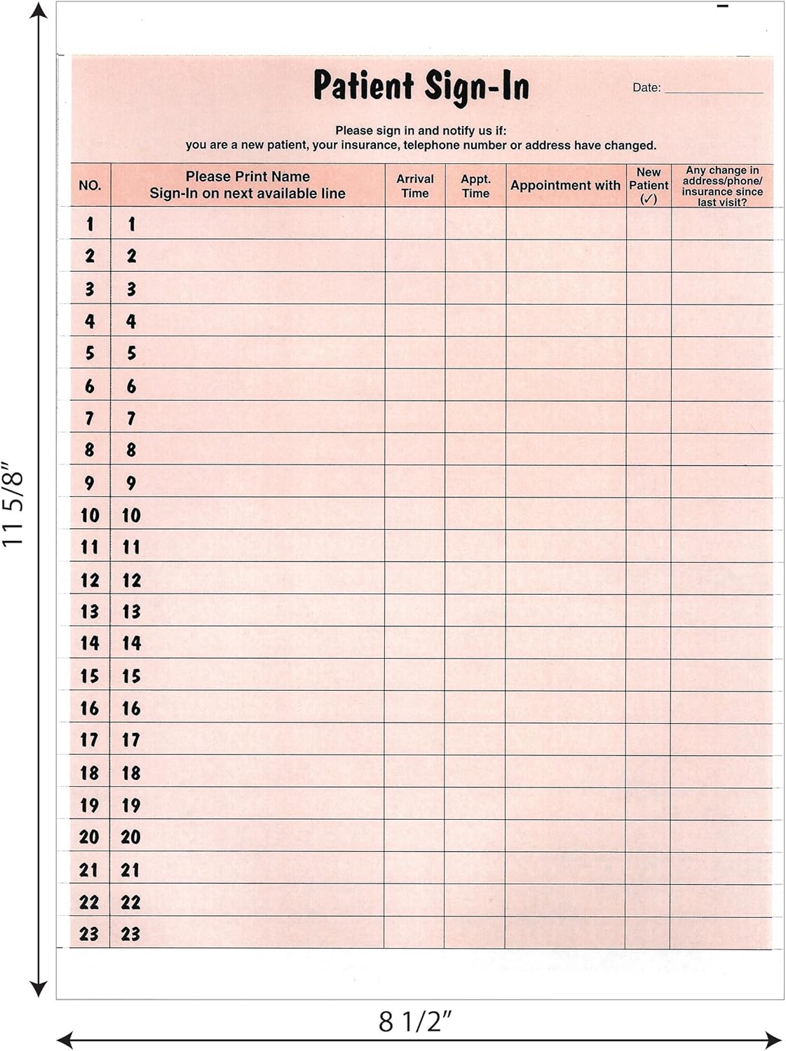 Tabbies Patient Sign-In Label Forms, 8-1/2" x 11" Form, Salmon, 23 Labels/Sheet, 125 Sheets/Pack (TAB14530): Office Products