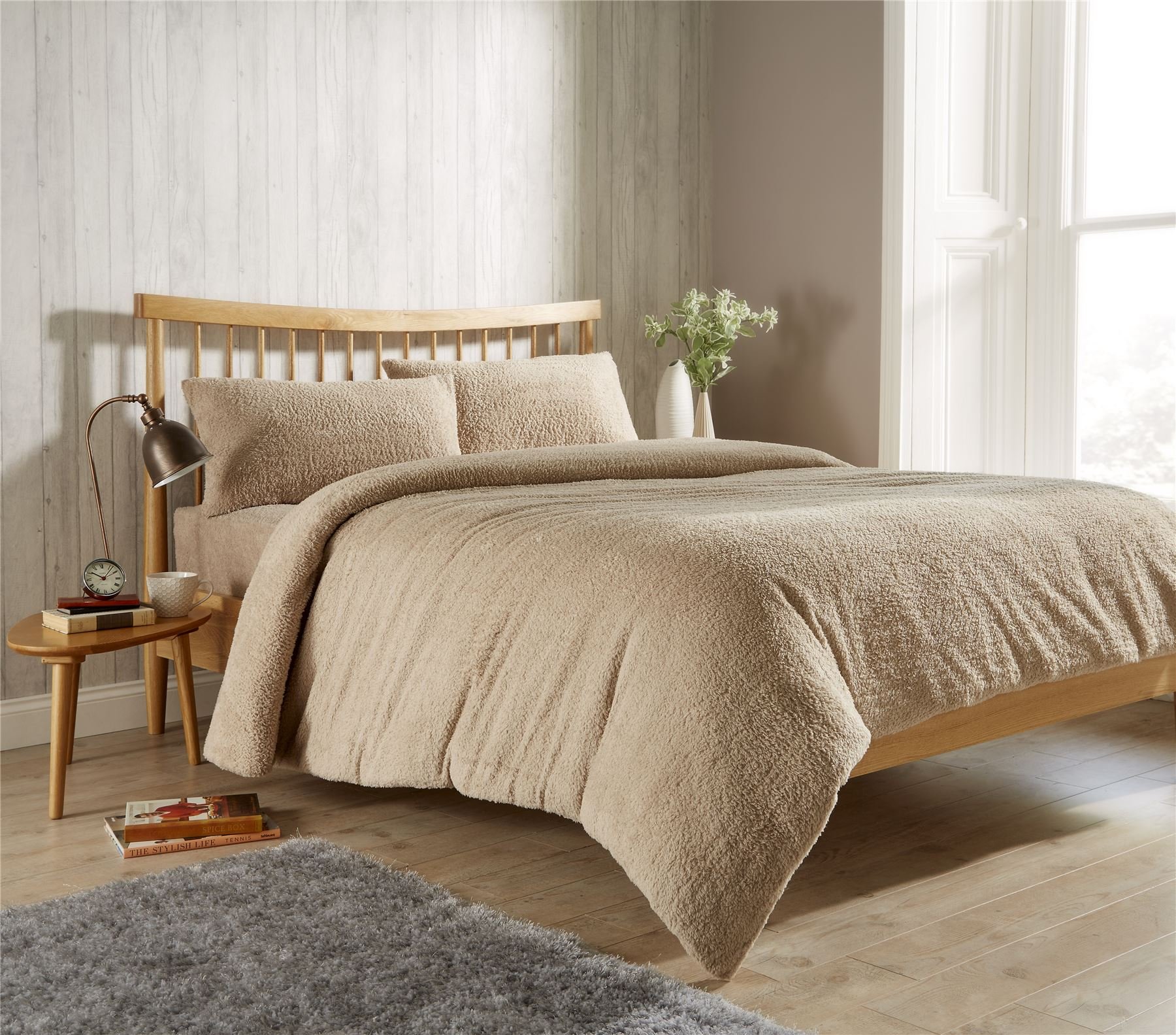 Olivia Rocco Teddy Fleece Duvet Cover Set Super Soft Warm Cosy Quilt Covers Bedding Sets With Pillowcases, Taupe King — image 1