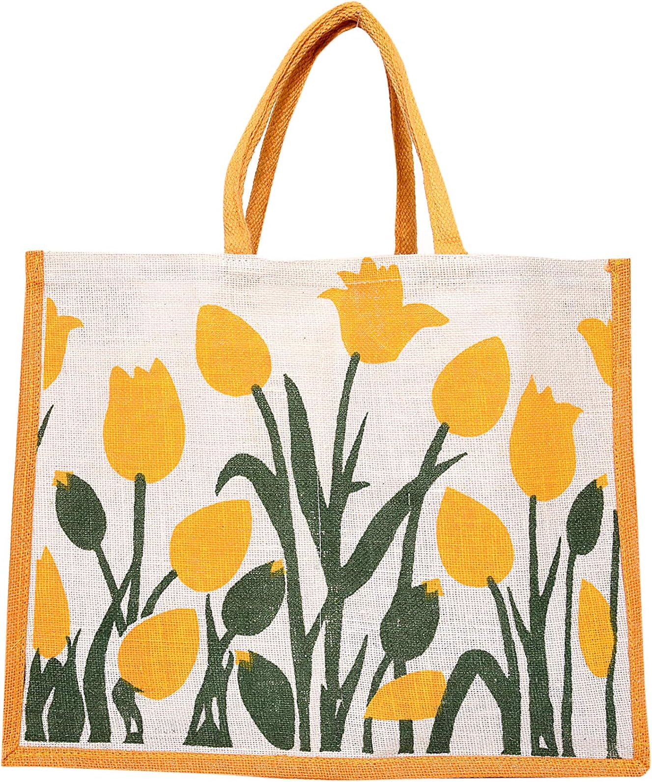 YouBee Reusable Jute Grocery Shopping & Vegetable Bag with 6 Large Pockets, Orange