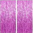 2 Pack Hot Pink Backdrop Curtains Streamers Birthday Decorations Foil Fringe Photo Backdrop Supplies Fiesta Grad Party Decor