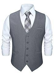 HISDERN Mens Dress Vest Business Suit Vests Grey