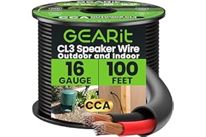 GEARit 16/2 Speaker Wire (100 Feet) 16 Gauge (Copper Clad Aluminum) - Outdoor Direct Burial in Ground/in Wall / CL3 CL2 Rated