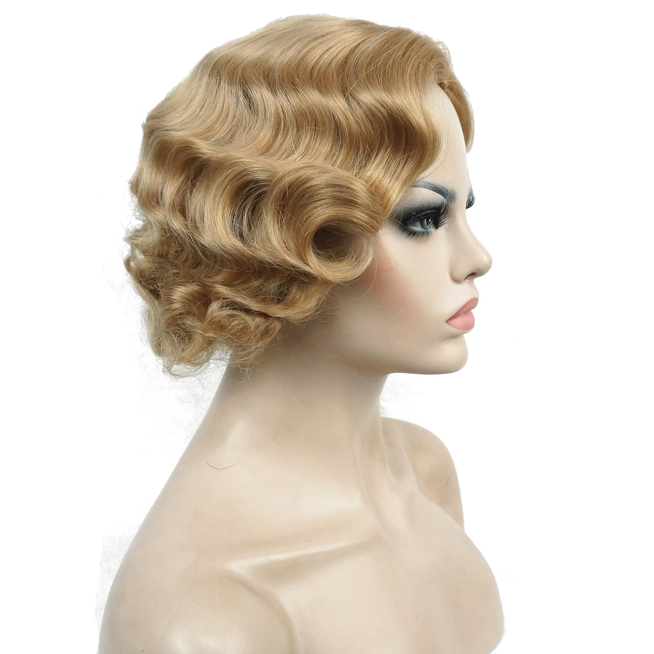 Lydell Vintage Cosplay Party Wig Short Finger Wavy Flapper Hairpiece Women Wig