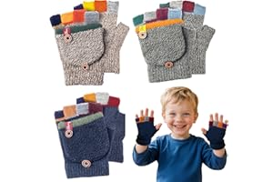 CNGYNI Kids Winter Gloves, Warm Knitted Convertible Fingerless Gloves for Baby Boy Girl with Mittens Cover Cap