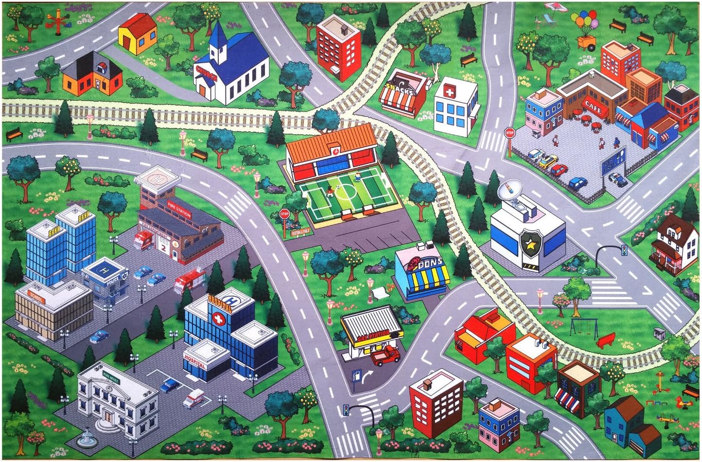 Silli Me Play Mat Soccer Field and Town with Roads and Train Tracks