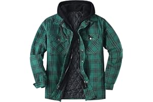 ZENTHACE Men's Thicken Plaid Hooded Flannel Shirt Jacket with Quilted Lined