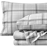 Bare Home Flannel Sheet Set Prints, 100% Cotton, Velvety Soft Heavyweight - Double Brushed Flannel for Extra Softness & Comfort - Deep Pocket - Bed Sheets (Split King, Tartan Plaid)