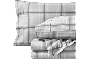 Bare Home Flannel Sheet Set 100% Cotton, Velvety Soft Heavyweight - Double Brushed Flannel - Deep Pocket (Queen, Tartan Plaid