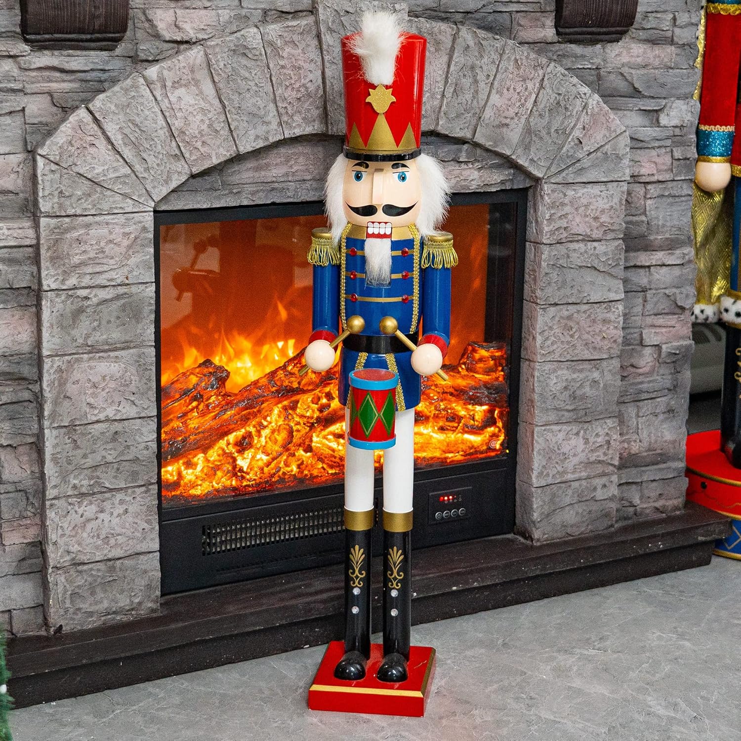 Nutcrackers - FUNPENY 32 inch Christmas Nutcrackers Decoration Figures,Wooden Soldier in Blue Suit with Red Hat Collectible Nutcracker for Indoor Winter Table Centerpiece Desktop Fireplace Clearance Decor