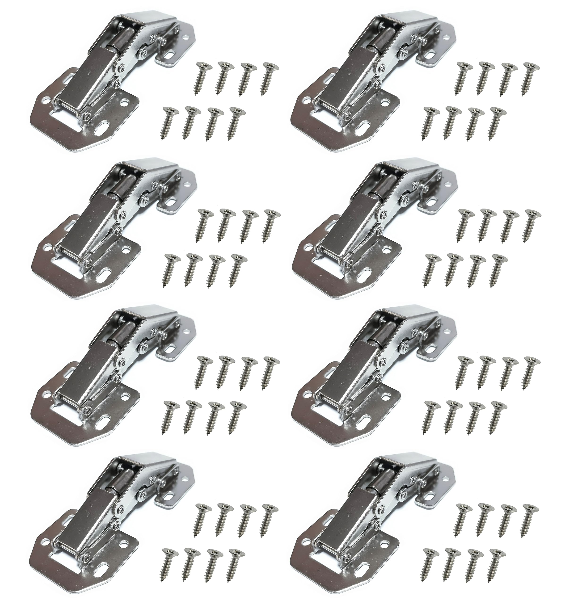 Hinges for Doors without Recessed Hole. Automatic Snap in Opening and Closing, Opening Angle up to 90°. (8, 105 x 44 x 25 mm)