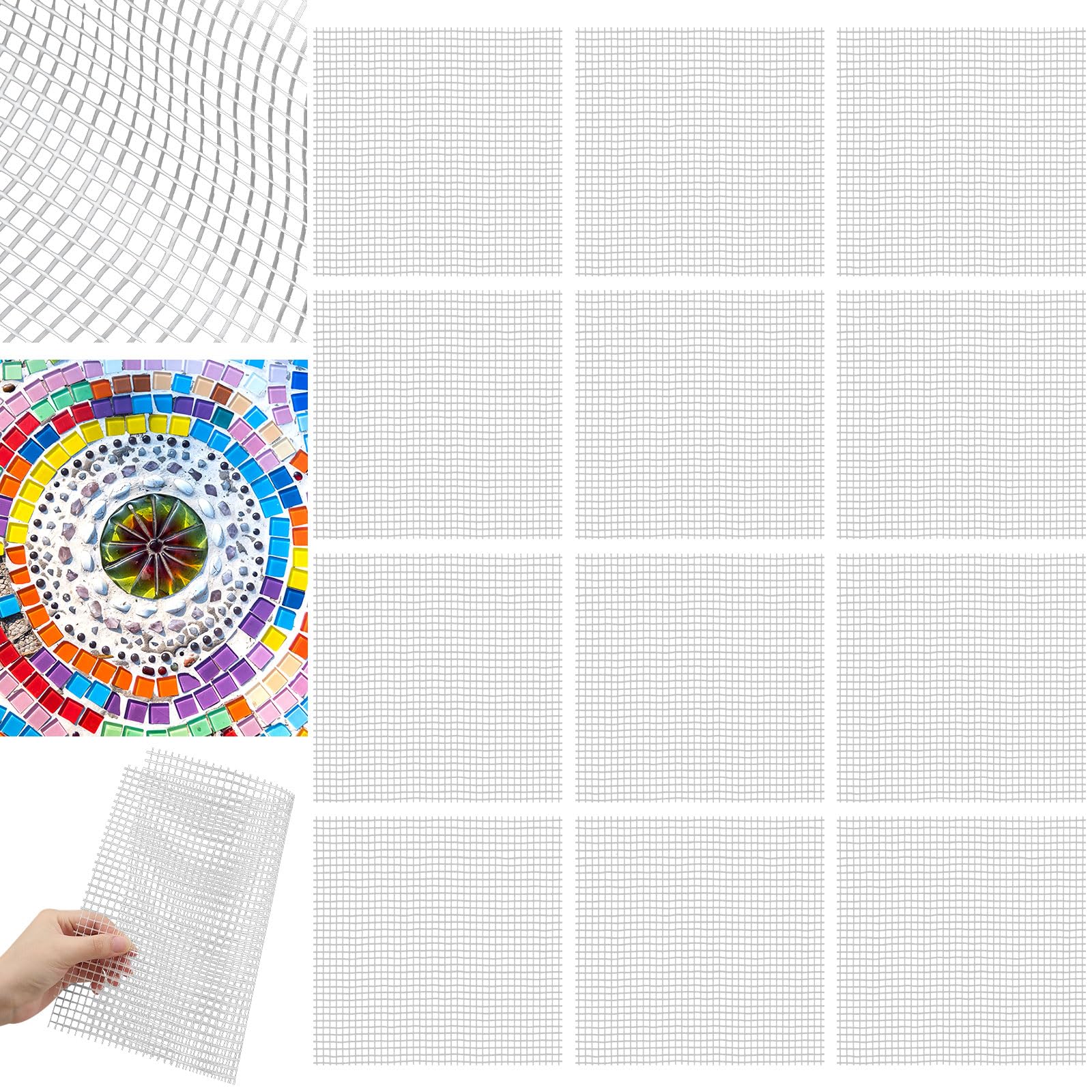 Photo 1 of Teenyyou 24 Set 12 x 12 Mosaic Mesh for Back Mounted Tile Fiberglass Mosaic Mesh Backing Boast for Tile Installation Supplies Tools (Non Sticky)