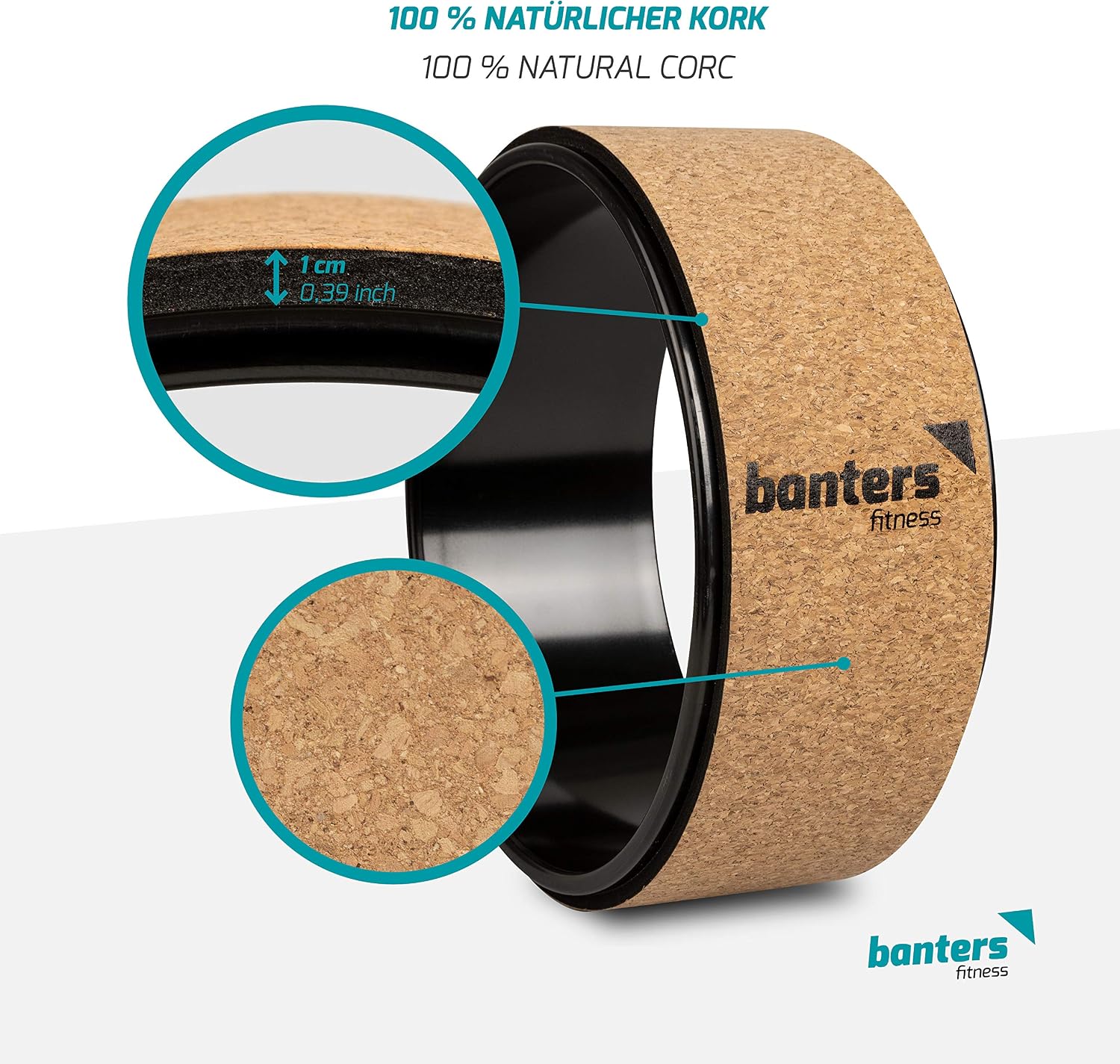 banters Yoga Wheel for Back Stretching Natural Cork, Extra Strength, Poster with Exercise Poses included, Brown - Image 5