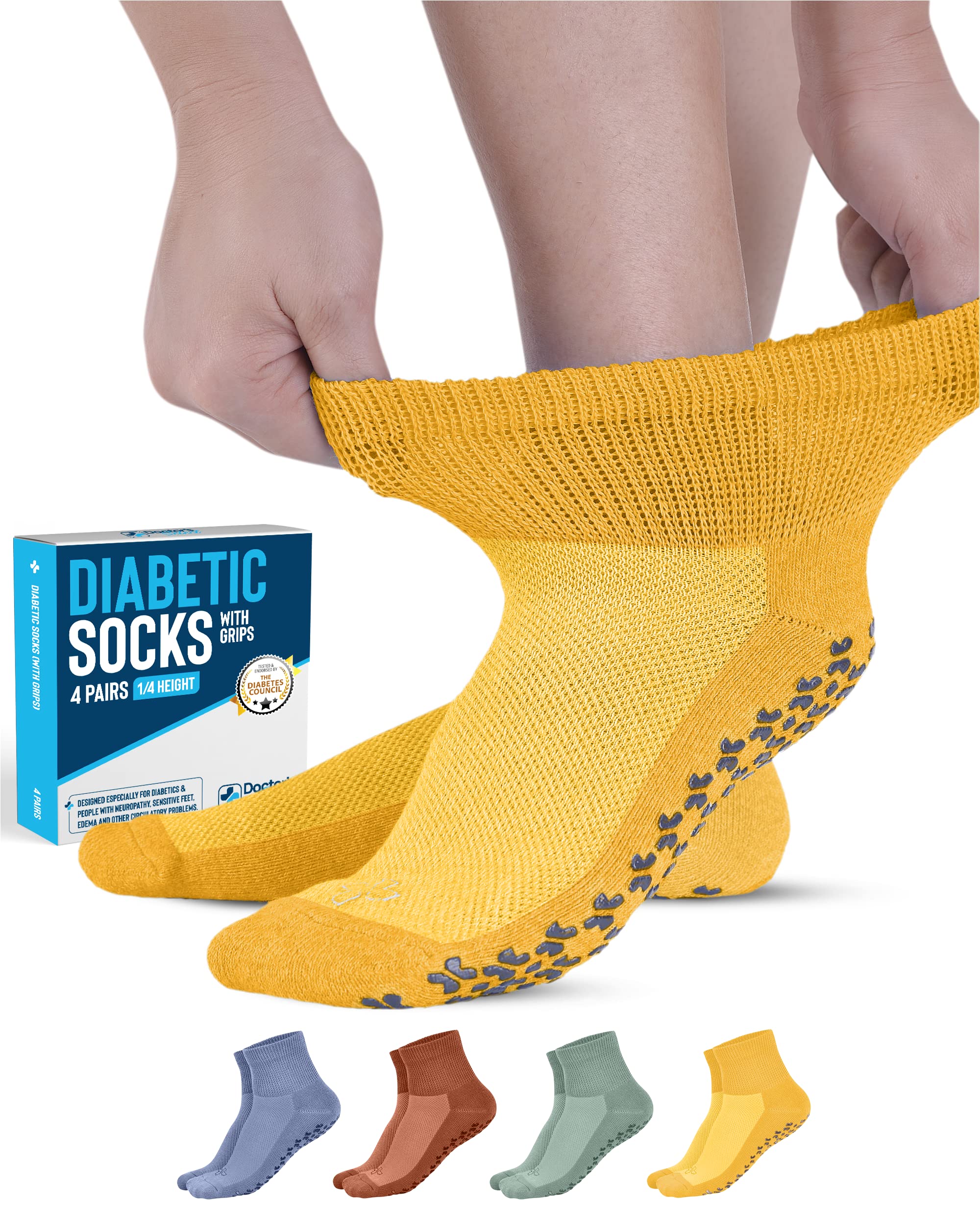 Photo 1 of Doctor's Select Diabetic Socks with Grips for Women and Men - 4 Pair | Mustard, Green, Blue, Rust | Slipper Socks with Grippers for Women | Gripper Socks for Women | Diabetic Socks for Women Size 6-9