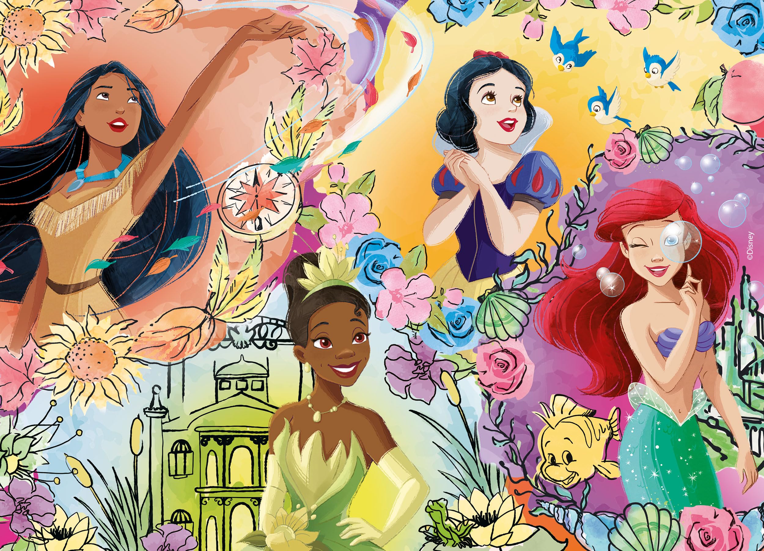 Lisciani - DISNEY PRINZESSINNEN Puzzle - 24 Teile - Für Kinder ab 3 Jahren - Puzzle mit doppelseitigem Malen mit Disney-Prinzessinnen wie Pocahontas, Schneewittchen, Ariel und Tiana 2