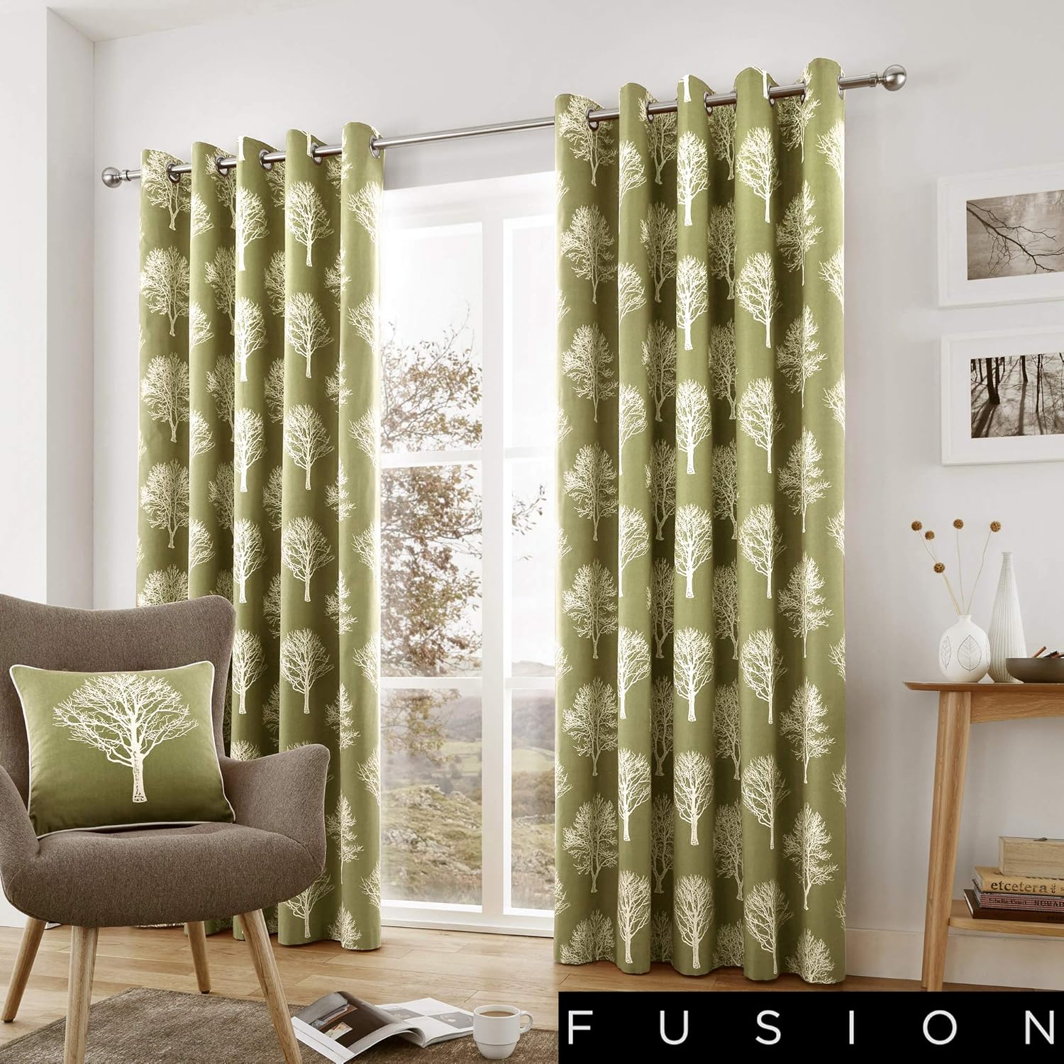 Fusion Woodland Trees 100 Cotton Pair of Eyelet Curtains 90