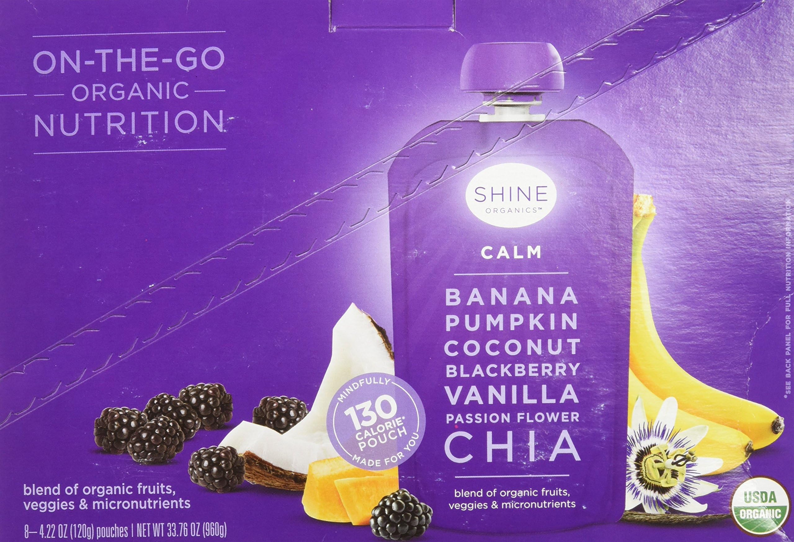 Happy Family Calm - Banana, Pumpkin, Coconut, Blackberry, Vanilla, Passion Flower, Chia, 4.22 oz Pouches, 8 Count