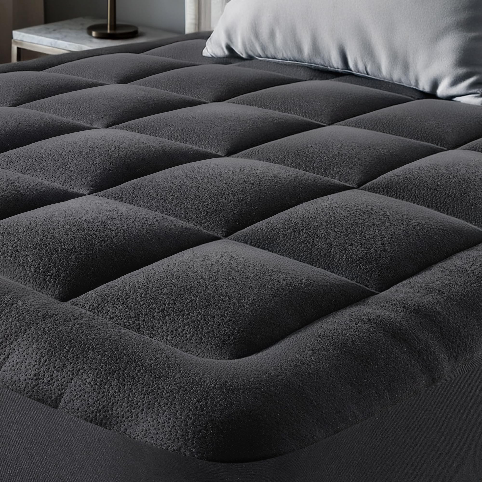 Photo 1 of Ultra Soft King Size Mattress Topper - Viscose Made from Bamboo Pillow Top Mattress Pad for Back Pain Relief - Naturally Cooling for Hot Sleepers, Black