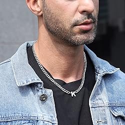 DuoDiner Letter L Necklace for Men Boy Silver