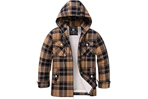 MoFiz Mens Jackets Coats Fleece Lined Sherpa Cotton Plaid Coat Hoodie Winter Warm Full Zip Flannel Jacket for Men