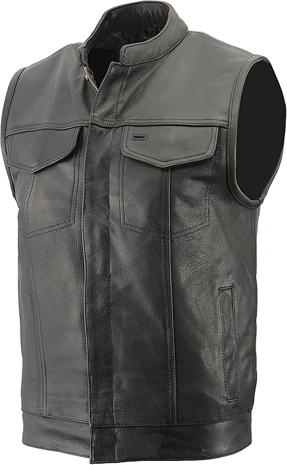 Amazon Co Jp メンズ クラブスタイルベスト プレミアムネイキッドカウハイドレザー パッチアクセス機能 隠しガンポケット バイカーベスト ブラック S 服 ファッション小物