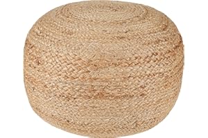 RIANGI Jute Pouf Ottoman - Briaded Round Pouf - Boho Ottoman Foot Rest - Poofs/Ottomans Furniture Decor - Poofy for Bedroom - Poufs for Living Room - (18"x18"x10")