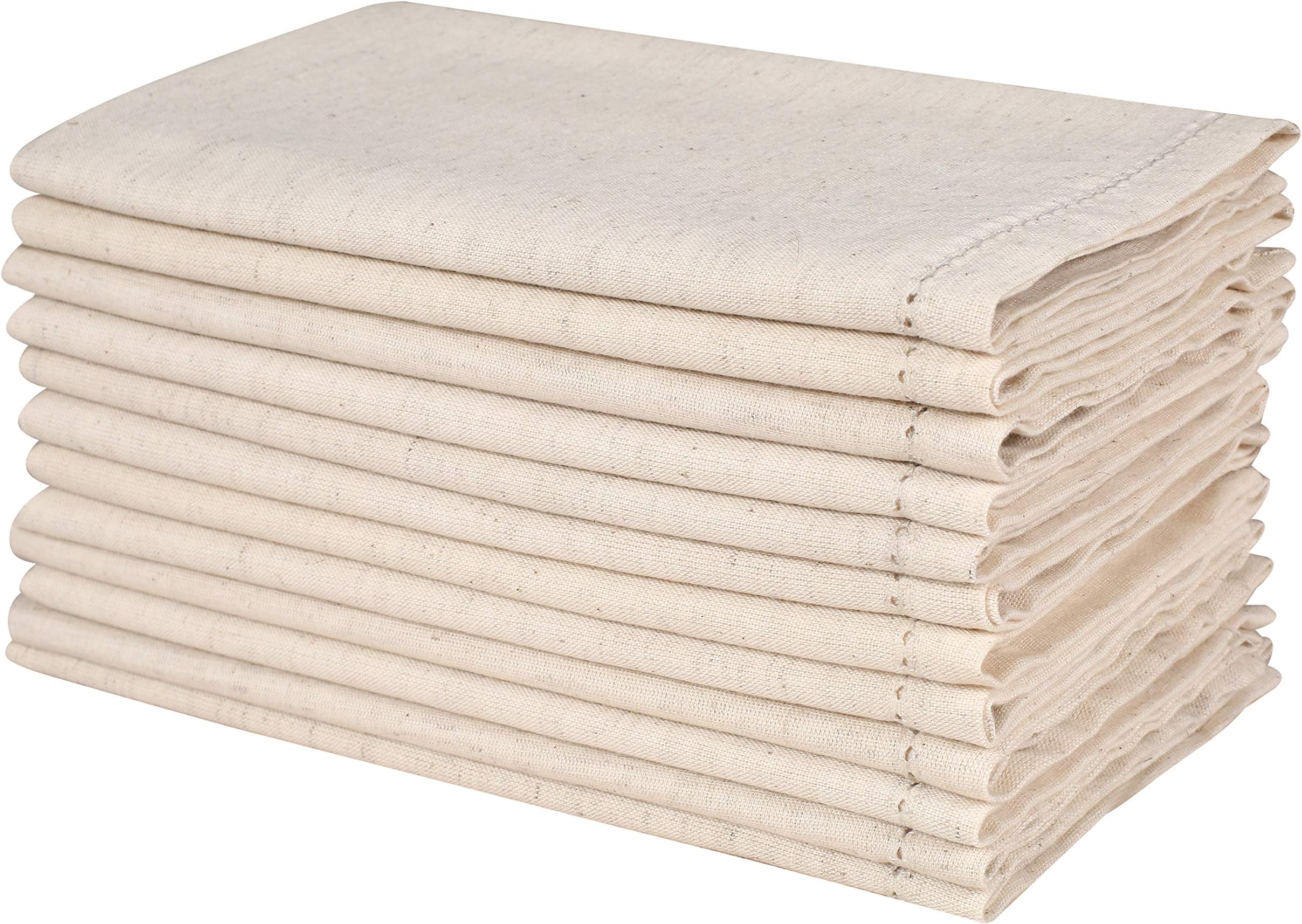 Hemstiched Cotton Flax Dinner Napkins, Tailored Mitered Corner (19x19 inch, Set of 12, Natural) Cloth Dinner Napkin, Soft and Comfortable, Ideal for Events and Regular Home Use
