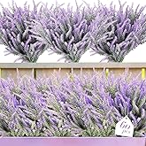XunYee 60 Bundles Artificial Lavender Flowers UV Resistant Faux Plastic Flowers Faux Lavender Plants for Outdoor Garden Patio Window Box Office Table Centerpiece Indoor Decoration (Purple)