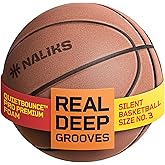 NALIKS Silent Basketball Size 3, 22” – Airless Indoor Basketball | Gift Box Included, Pro PU Foam Basket Ball, for Quiet Dribbling Indoor, Real Grooves