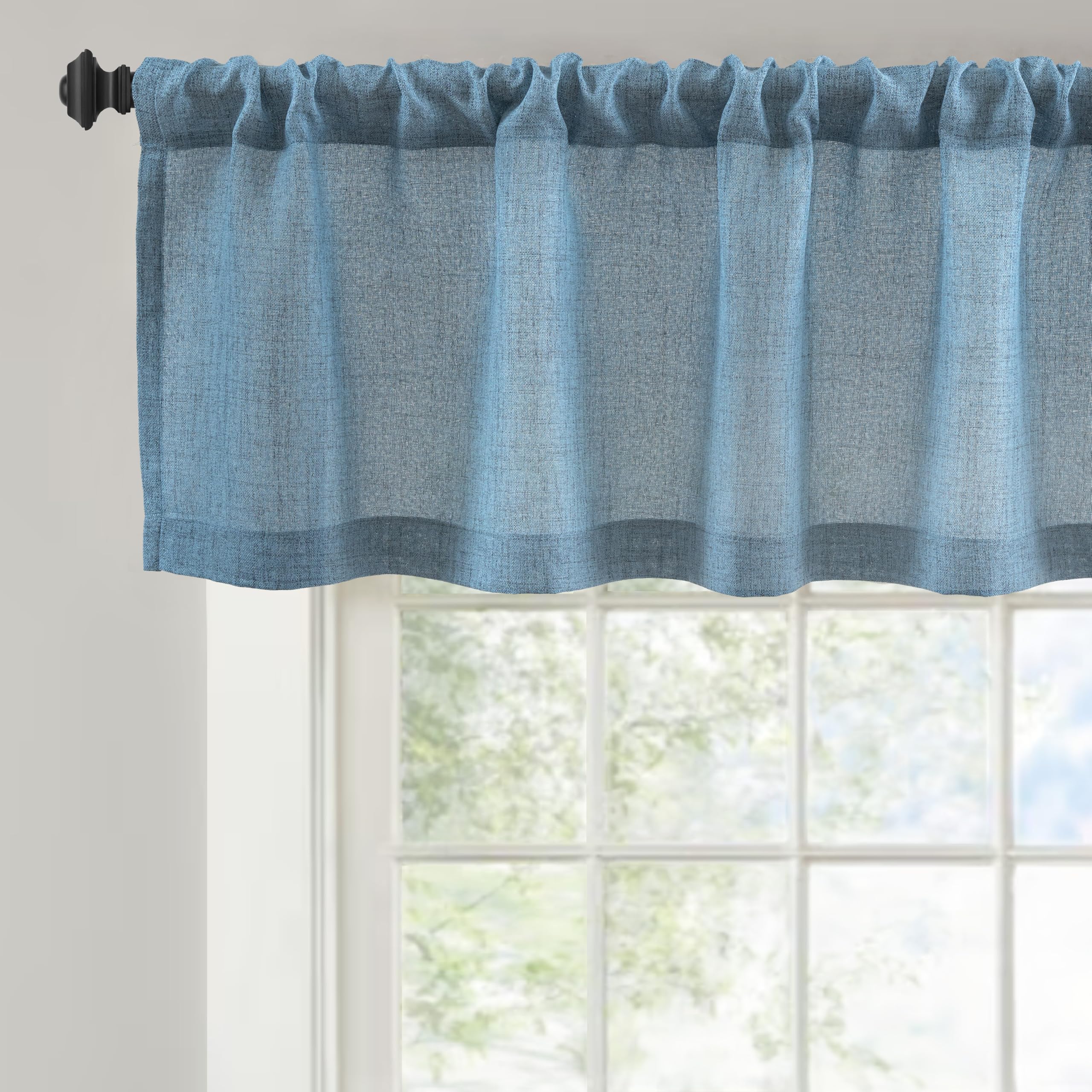 Photo 1 of DriftAway Linen Textured Curtain Valances for Windows Light Filtering 3 Inch Rod Pocket Farmhouse Country Rustic Kitchen Valances for Bedroom Living Room Bathroom 14 inch Length Blue