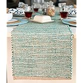 Chardin home Natural Jute Table Runner 13x72 Inch &ndash; Vintage Boho Rustic Table Decor &ndash; Handwoven Table Runner in Natural Jute and Aqua Turquoise &ndash; Farmhouse Dining or Console Table Accent
