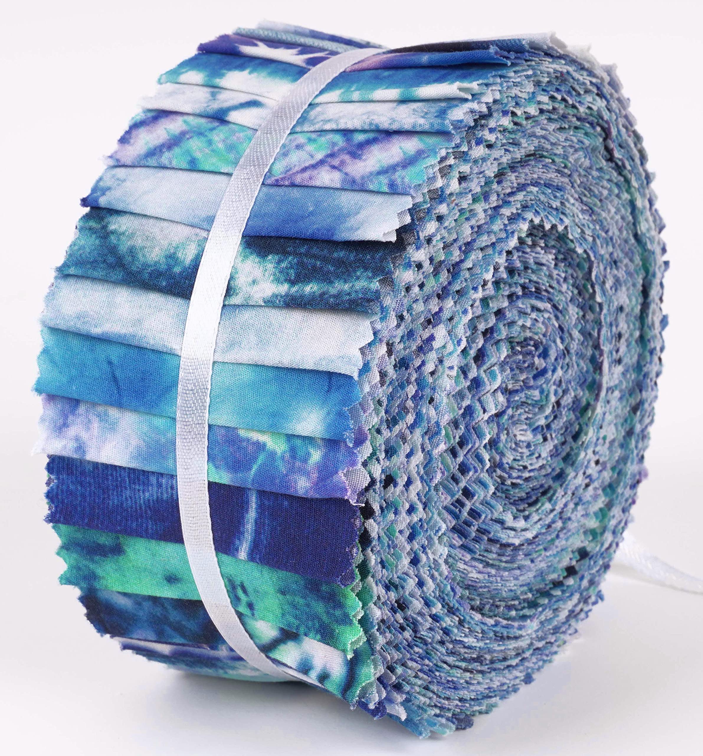 Soimoi 40Pcs Tie Dye Print Cotton Precut Fabrics for Quilting Craft Strips 2.5x42inches Jelly Roll - Blue