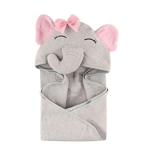 Hudson Baby Unisex Baby Animal Face Hooded Towel, Pretty Elephant