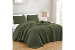 Chezmoi Collection Luca 3-Piece Oversized Bedspread Set, King Size, Olive Green - Summer Quilt Lightweight Microfiber Bedspread 118 x 106 - Floral Medallion Pattern Coverlet for All Season