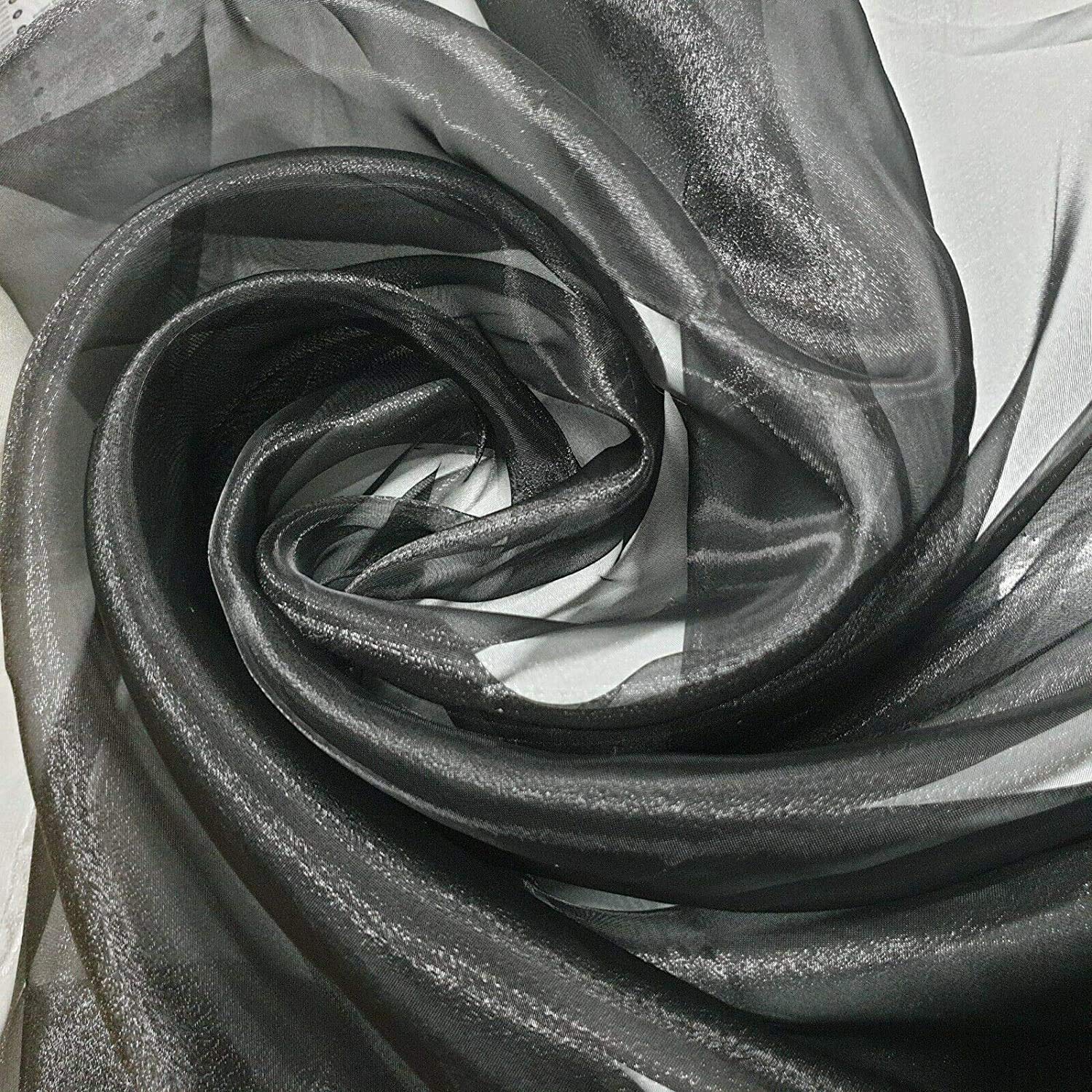 TEXTILE STATION 2 Meter Sheer Organza Fabric Voile Drape Curtain, Wedding Fabric 150cm Organdie By Meter (Black) — image 1