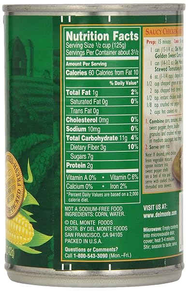 DEL MONTE FRESH CUT GOLDEN SWEET WHOLE KERNEL CORN NO SALT ADDED, 15.25 OZ. CAN, CANNED VEGETABLES