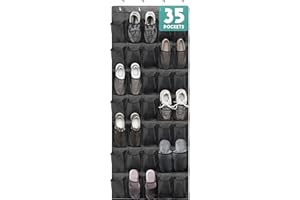 Tiblue Over The Door Shoe Organizers 35 Mesh Pockets Hanging Shoe Organizer Shoe Rack For Closet Entryway Bedroom Bathroom Pantry Shoe Holder, Men Sneakers, Women High Heeled Shoes, Flip Flops Black
