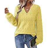Furnex Womens Sweater 2025 V Neck Pullover Lightweight Stretchy Knit Top Lantern Sleeve Cute Fall Outfit Clothes