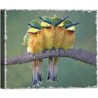 SIGNWIN Canvas Wall Art A Group of Yellow, Blue and Green Baby Winter Birds on Tree Branch Birds Wilderness Oil Painting Realism Contemporary Colorful for Living Room, Bedroom, Office - 12x18 inches