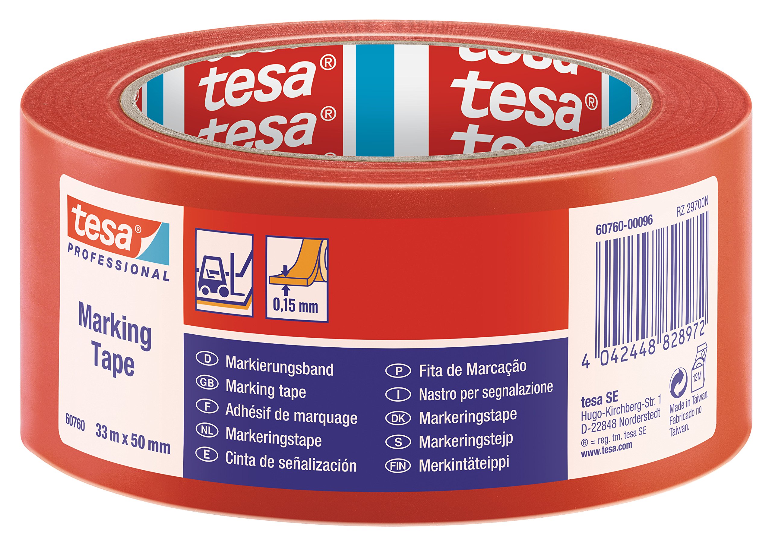 tesa PVC Floor and Lane Sports Hall Marking Tape, 33 m x 50 mm - Red โ image 1